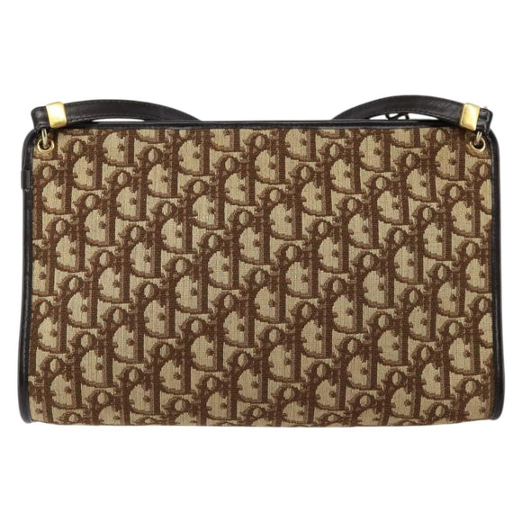Christian Dior Trotter Canvas Shoulder Bag Beige Gold Auth 146342