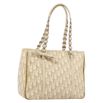 Christian Dior Trotter Canvas Romantic Chain Bag PVC Beige Silver Auth 146344