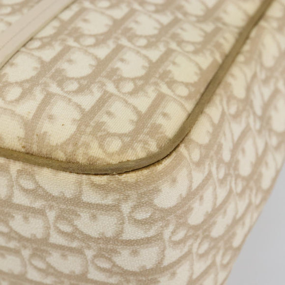 Christian Dior Trotter Canvas Romantic Chain Bag PVC Beige Silver Auth 146344