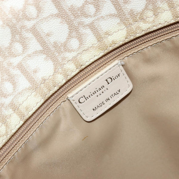 Christian Dior Trotter Canvas Romantic Chain Bag PVC Beige Silver Auth 146344