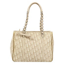 Christian Dior Trotter Canvas Romantic Chain Bag PVC Beige Silver Auth 146344-2