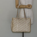 Christian Dior Trotter Canvas Romantic Chain Bag PVC Beige Silver Auth 146344-21