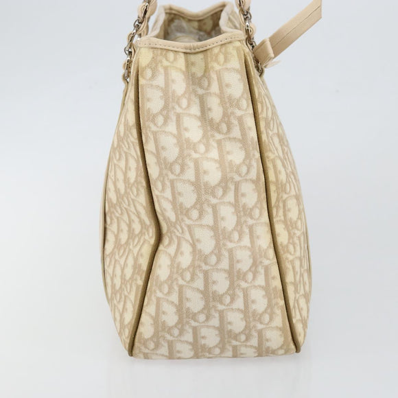 Christian Dior Trotter Canvas Romantic Chain Bag PVC Beige Silver Auth 146344