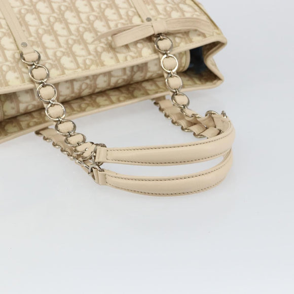 Christian Dior Trotter Canvas Romantic Chain Bag PVC Beige Silver Auth 146344
