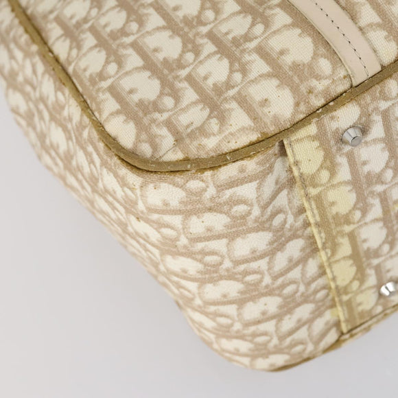 Christian Dior Trotter Canvas Romantic Chain Bag PVC Beige Silver Auth 146345