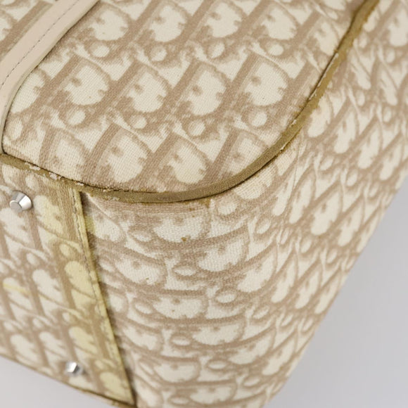 Christian Dior Trotter Canvas Romantic Chain Bag PVC Beige Silver Auth 146345