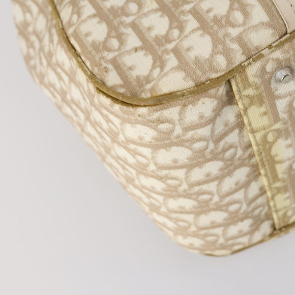 Christian Dior Trotter Canvas Romantic Chain Bag PVC Beige Silver Auth 146345