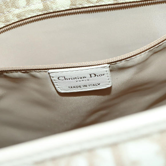 Christian Dior Trotter Canvas Romantic Chain Bag PVC Beige Silver Auth 146345