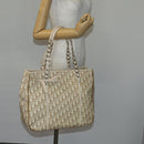 Christian Dior Trotter Canvas Romantic Chain Bag PVC Beige Silver Auth 146345-22