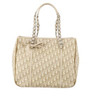Christian Dior Trotter Canvas Romantic Chain Bag PVC Beige Silver Auth 146345-13
