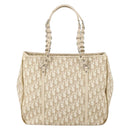 Christian Dior Trotter Canvas Romantic Chain Bag PVC Beige Silver Auth 146345-2