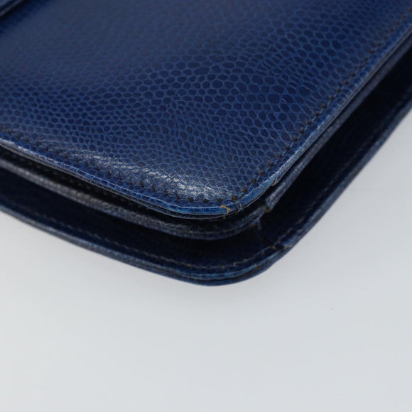 CELINE Hand Bag Leather Blue Gold Auth 146349