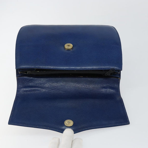 CELINE Hand Bag Leather Blue Gold Auth 146349