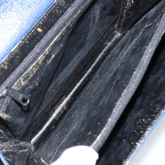 CELINE Hand Bag Leather Blue Gold Auth 146349