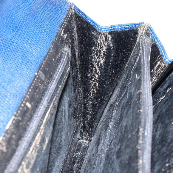 CELINE Hand Bag Leather Blue Gold Auth 146349