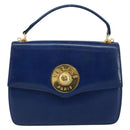 CELINE Hand Bag Leather Blue Gold Auth 146349-13