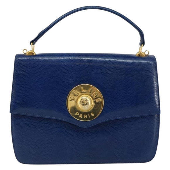 CELINE Hand Bag Leather Blue Gold Auth 146349
