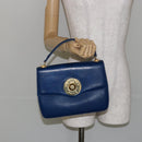 CELINE Hand Bag Leather Blue Gold Auth 146349-22