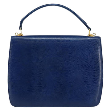 CELINE Hand Bag Leather Blue Gold Auth 146349 - 0