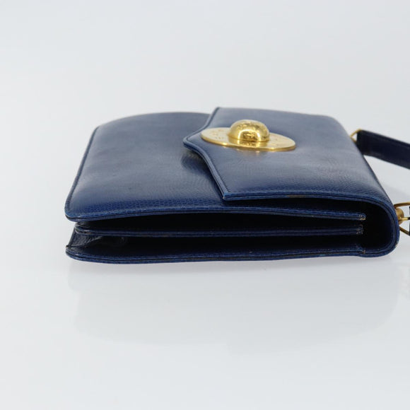 CELINE Hand Bag Leather Blue Gold Auth 146349