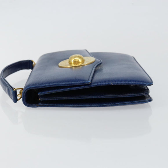 CELINE Hand Bag Leather Blue Gold Auth 146349