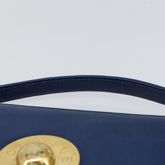 CELINE Hand Bag Leather Blue Gold Auth 146349