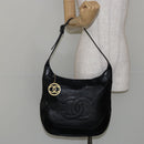 CHANEL Matelasse Shoulder Bag Leather Black Gold CC Auth 146351-21