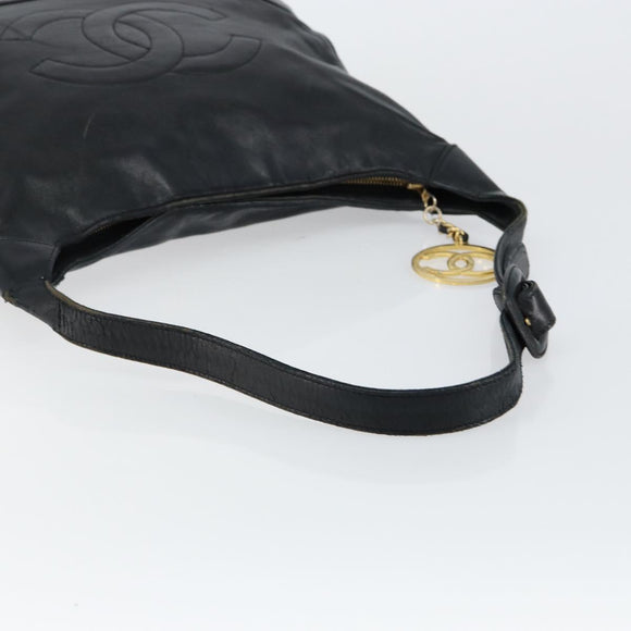 CHANEL Matelasse Shoulder Bag Leather Black Gold CC Auth 146351