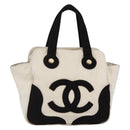 CHANEL marshmallow COCO Mark Hand Bag Canvas White Black CC Auth 146352-1
