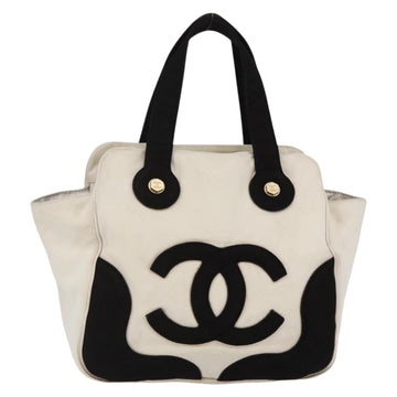 CHANEL marshmallow COCO Mark Hand Bag Canvas White Black CC Auth 146352