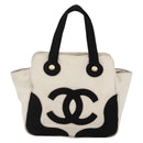 CHANEL marshmallow COCO Mark Hand Bag Canvas White Black CC Auth 146352-13