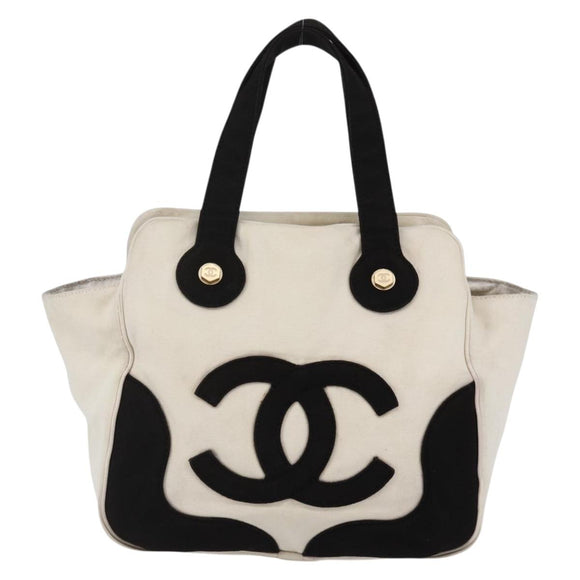 CHANEL marshmallow COCO Mark Hand Bag Canvas White Black CC Auth 146352