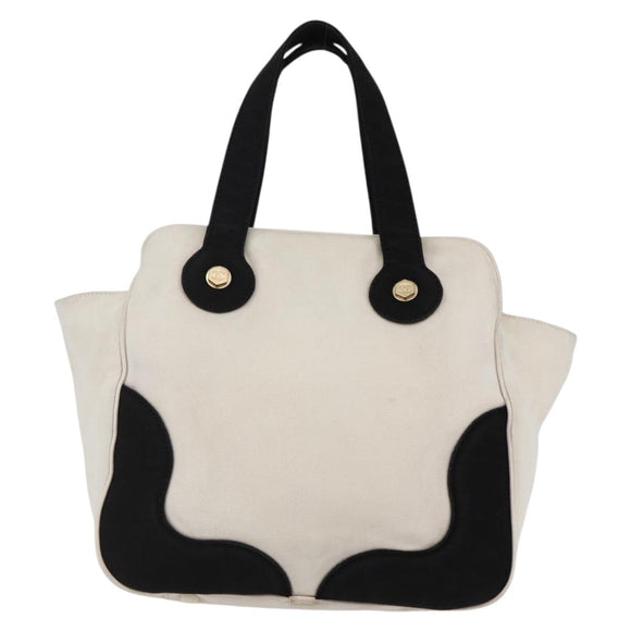 CHANEL marshmallow COCO Mark Hand Bag Canvas White Black CC Auth 146352