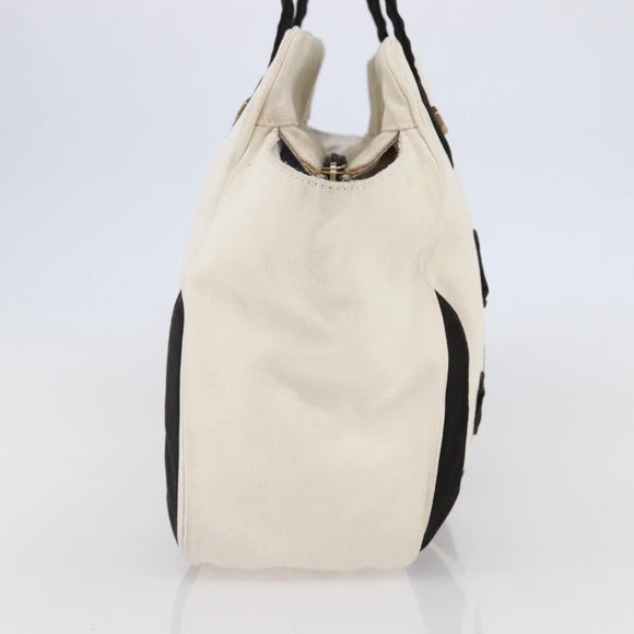 CHANEL marshmallow COCO Mark Hand Bag Canvas White Black CC Auth 146352