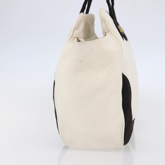 CHANEL marshmallow COCO Mark Hand Bag Canvas White Black CC Auth 146352