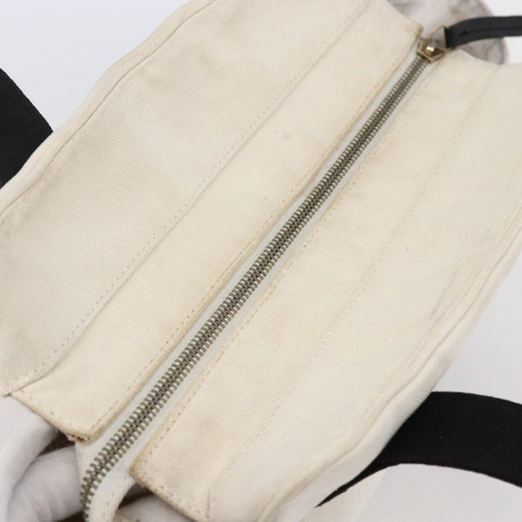 CHANEL marshmallow COCO Mark Hand Bag Canvas White Black CC Auth 146352