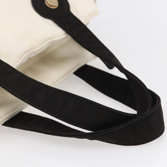 CHANEL marshmallow COCO Mark Hand Bag Canvas White Black CC Auth 146352