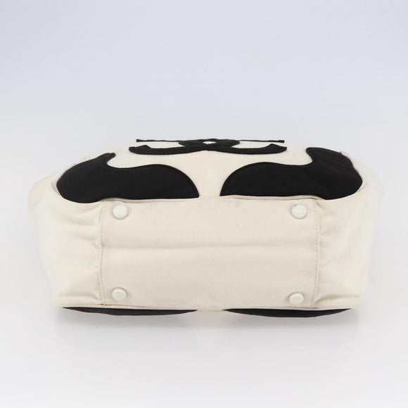 CHANEL marshmallow COCO Mark Hand Bag Canvas White Black CC Auth 146352