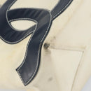 CHANEL Choco Bar Chain Tote Bag No5 Canvas White Silver CC Auth 146353-11