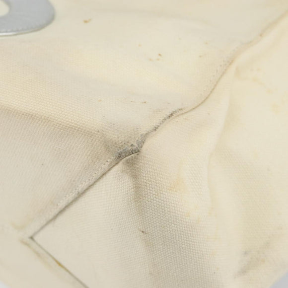 CHANEL Choco Bar Chain Tote Bag No5 Canvas White Silver CC Auth 146353