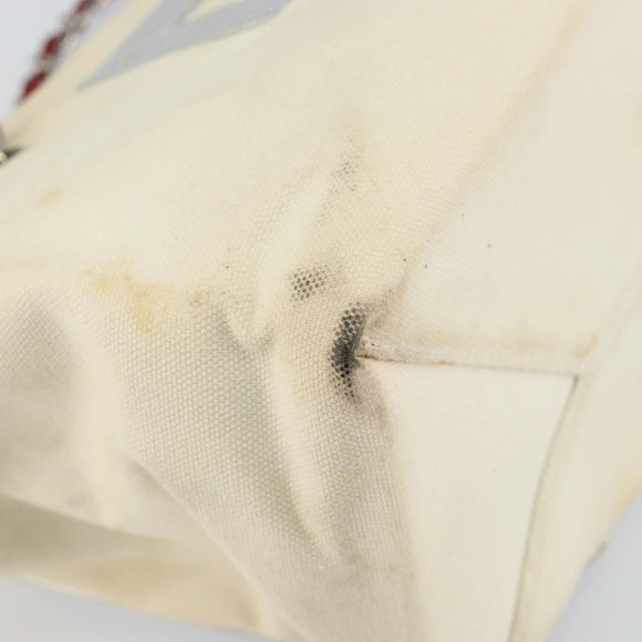 CHANEL Choco Bar Chain Tote Bag No5 Canvas White Silver CC Auth 146353