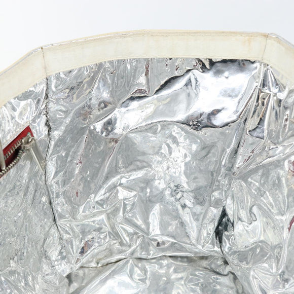 CHANEL Choco Bar Chain Tote Bag No5 Canvas White Silver CC Auth 146353