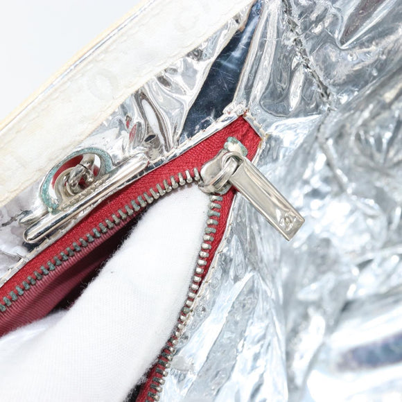 CHANEL Choco Bar Chain Tote Bag No5 Canvas White Silver CC Auth 146353