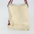 CHANEL Choco Bar Chain Tote Bag No5 Canvas White Silver CC Auth 146353-5