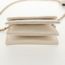 CHANEL Matelasse Camellia Chain Pouch Lamb Skin White Gold CC Auth 146359V-5