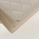 CHANEL Matelasse Camellia Chain Pouch Lamb Skin White Gold CC Auth 146359V-16