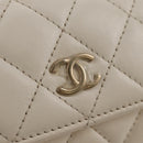 CHANEL Matelasse Camellia Chain Pouch Lamb Skin White Gold CC Auth 146359V-18