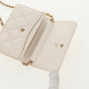 CHANEL Matelasse Camellia Chain Pouch Lamb Skin White Gold CC Auth 146359V-20