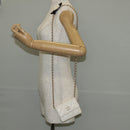 CHANEL Matelasse Camellia Chain Pouch Lamb Skin White Gold CC Auth 146359V-28