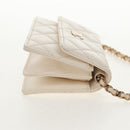 CHANEL Matelasse Camellia Chain Pouch Lamb Skin White Gold CC Auth 146359V-4